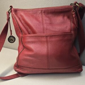The SAK Lucia Red Pebbled Leather Crossbody Messenger Bag Handbag Purse